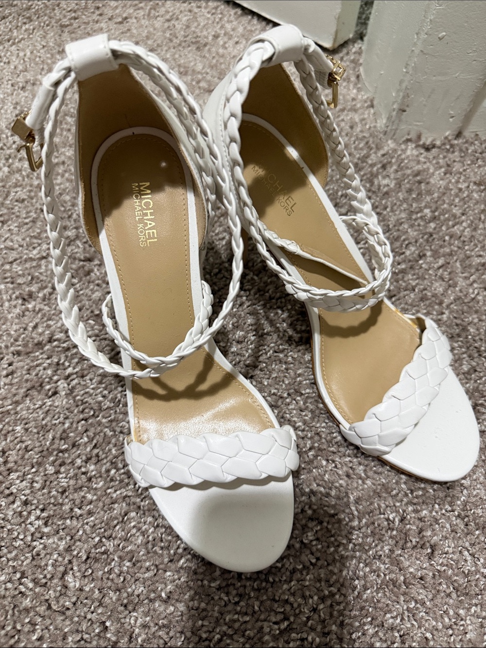 MICHAEL Michael Kors White Braided Strap Heeled Sandals